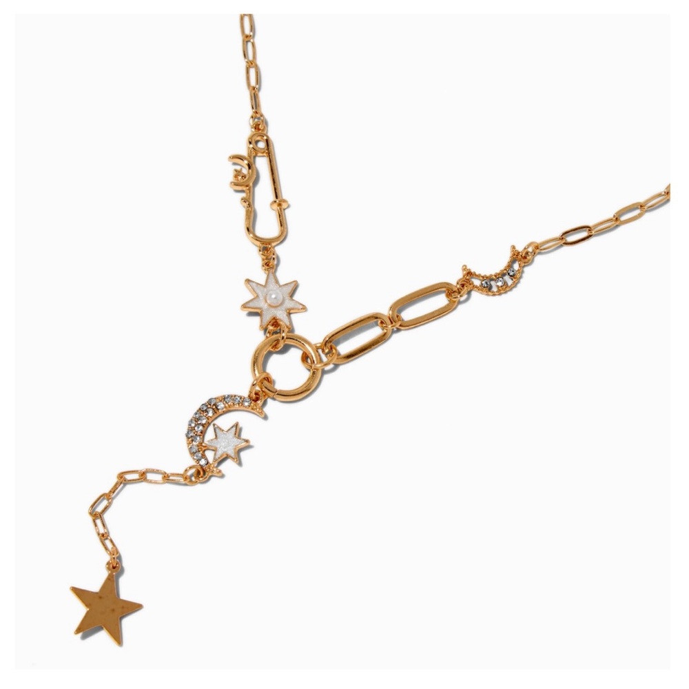 Gold-tone paperclip‎ star Charm Y-Neck Necklace